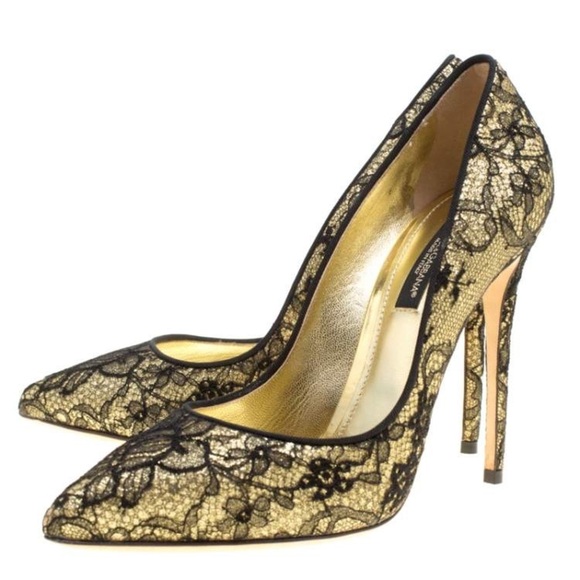 Dolce & Gabbana Shoes - NWB DOLCE & GABBANA Gold Black Chantilly Lace KATE heels shoes Pumps $1045 38 8